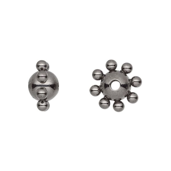 Bead, gunmetal-plated steel, 13x8mm studded round. Sold per pkg of 10. image number 0