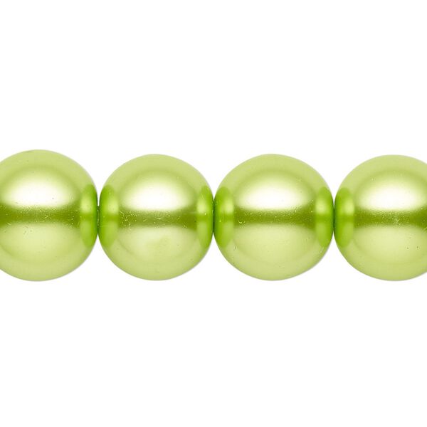 Bead, glass, opaque lime green, 13-14mm round. Sold per 15-1/2" to 16" strand. image number 0