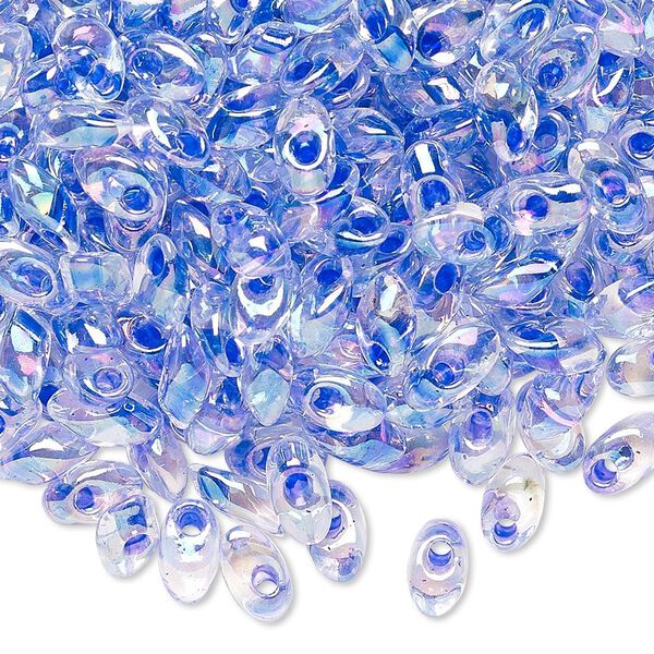 Seed bead, Miyuki, glass, pkg/250g, 7x4mm long magatama, translucent violet inside dyed color crystal clear, (LMA-2150). image number 0