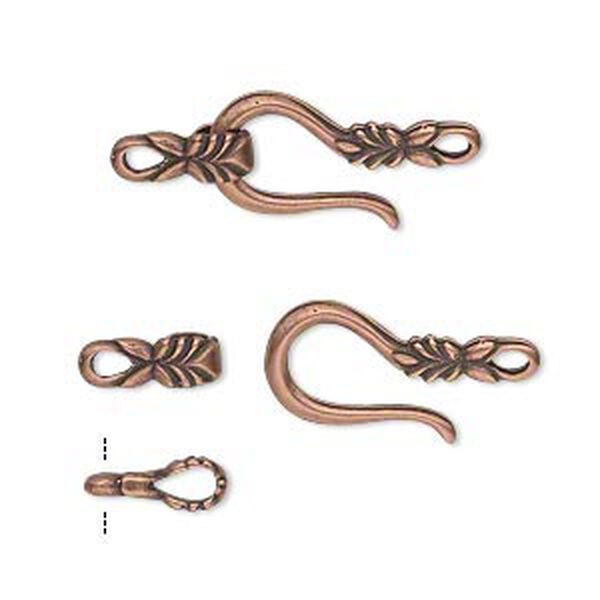 Clasp, JBB Findings, hook-and-eye, antique copper-plated brass, 21x9mm double-sided leaf. Sold individually. image number 0