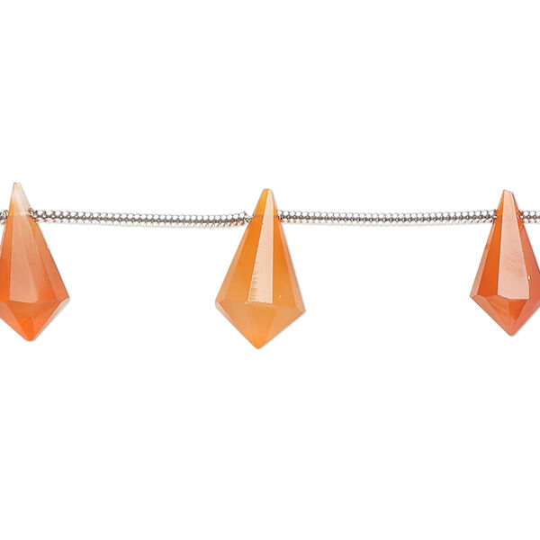 Bead, carnelian (dyed/heated), 12x6mm top-drilled hand-cut faceted point, B Grade, Mohs hardness 6-1/2 to 7. Sold per pkg of 10. image number 0