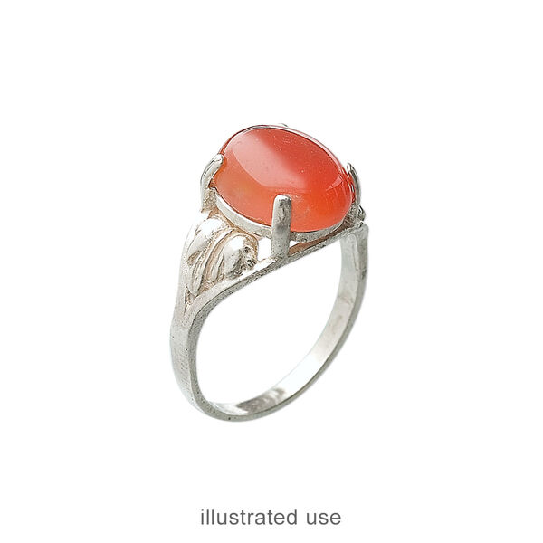 Ring, Sure-Set™, sterling silver, two-leaf band with 12x10mm 4-prong oval setting, size 6. Sold individually. image number 1