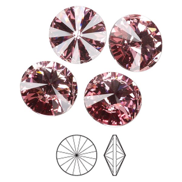Chaton 4pk light rose foil back, Preciosa MAXIMA Czech crystal rhinestone 14mm rivoli image number 0