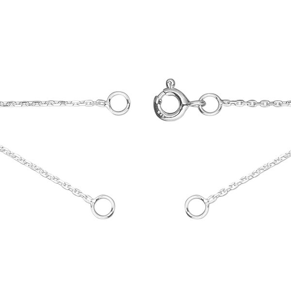 Sterling silver 1pkg1, 1mm diamond cut cable chain necklace component, 18.75 inch / 5mm springring clasp / 3.5mm jump ring Gossamer™ image number 0