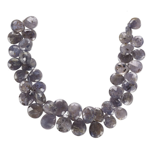 Iolite 1pkg1, hand-cut top-drilled faceted puffed teardrop bead natural 8 inch graduated 11x9mm-14x12mm image number 0