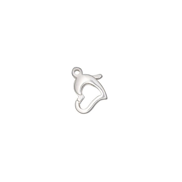 Clasp, lobster claw, sterling silver and steel, 9x8mm floating open heart. Sold per pkg of 10. image number 0