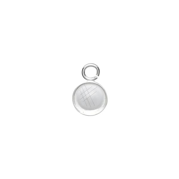 Drop, fine silver, 9mm round with 8mm round bezel cup setting and open loop. Sold per pkg of 4. image number 0