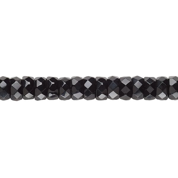 Bead, Czech fire-polished glass, jet black, 6x3mm faceted rondelle. Sold per 15-1/2" to 16" strand. image number 0