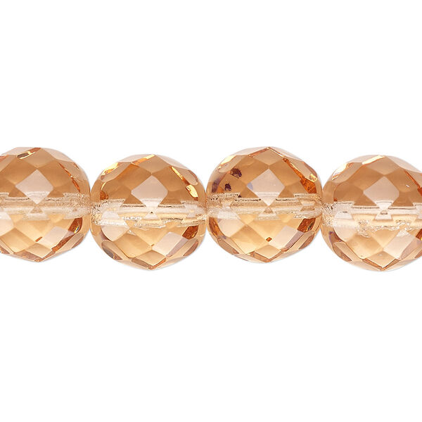 Bead, Czech fire-polished glass, pkg/15-1/2 to 16 inches, 12mm faceted round, transparent light rose, (70110). image number 0