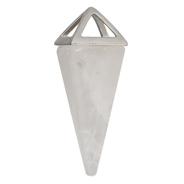 Quartz crystal / "pewter" (zinc-based alloy) 1pkg1, imitation rhodium-finished hand-cut 4-sided point focal natural 36x15mm-42x15mm image number 0
