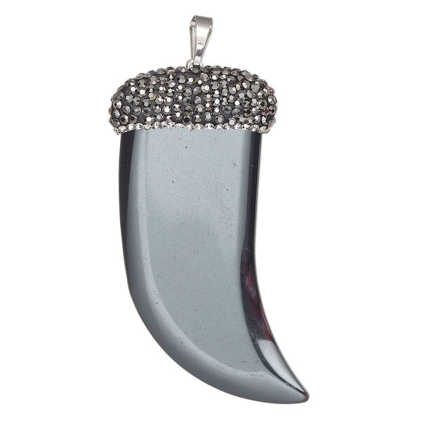 Hemalyke™ / brass / glass rhinestone 1pkg1, silver-finished double-sided talon pendant 51x36mm image number 0