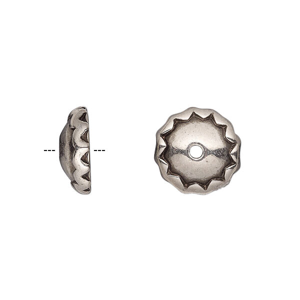 Bead cap, antiqued silver-plated pewter (tin-based alloy), 13x4.5mm fluted round, fits 12-14mm bead. Sold per pkg of 2. image number 0