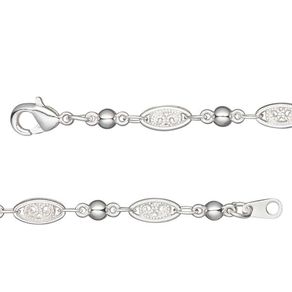 Chain, silver-plated "pewter" (zinc-based alloy), 4mm filigree and 3mm ball, 36 inches. Sold individually. image number 0