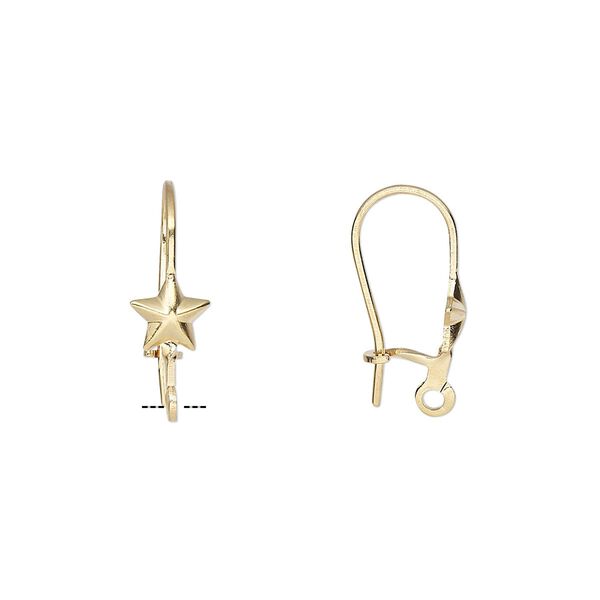 Ear wire kidney 1pkg10 gold-plated, 17mm / 6mm star / open loop, 20-21 gauge brass 5 pair image number 0
