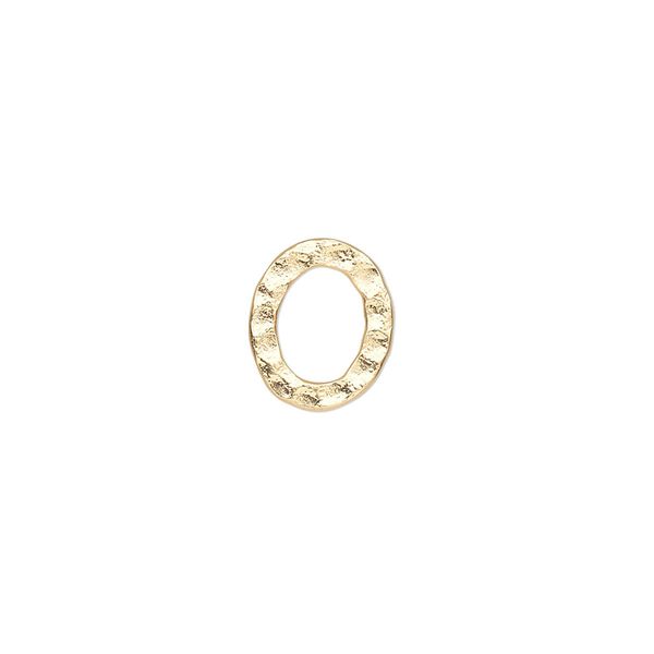 Component, gold-plated steel, 12x10mm double-sided hammered flat open oval. Sold per pkg of 12. image number 0