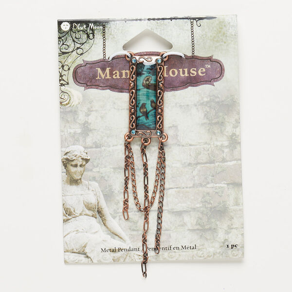 Focal, resin and antique copper-finished "pewter" (zinc-based alloy), 3-1/2 x 1/2 inch rectangle. Sold individually. image number 0