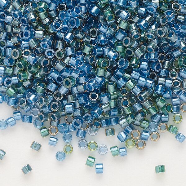 Seed bead, Miyuki Delica®, glass, pkg/7.5g, #11 round, transparent inside dyed color green/blue mix (DB0985). image number 0