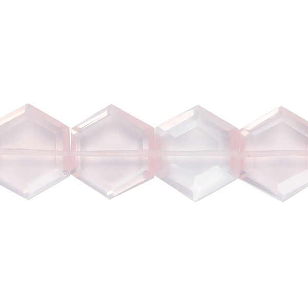 Bead, rose quartz (natural), 13x12mm hand-cut faceted hexagon, B grade, Mohs hardness 7. Sold per pkg of 10. image number 0