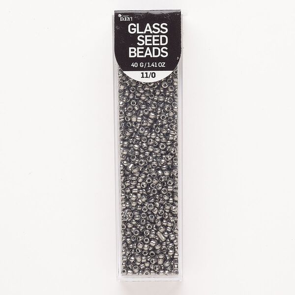 Seed bead, glass, pkg/40g, #11 round, opaque metallic nickel. image number 0