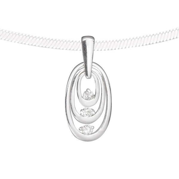 Pendant, sterling silver and cubic zirconia, clear, 19x11mm single-sided 3-oval ring. Sold individually. image number 0