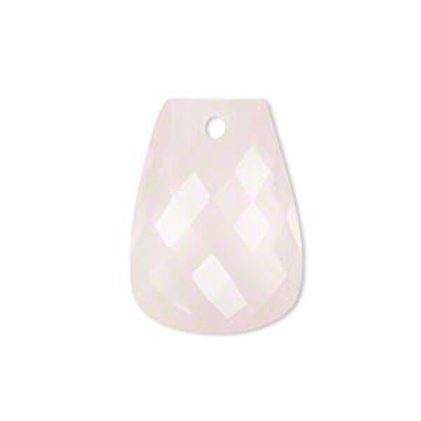 Drop, rose quartz (natural), 24x18mm hand-cut faceted puffed trapezoid, B+ grade, Mohs hardness 7. Sold individually. image number 0