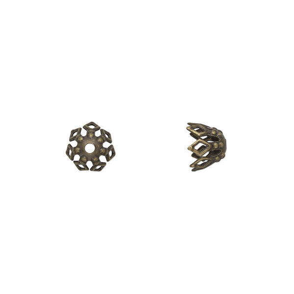Bead cap, antique gold-plated brass, stamped, 7x5mm fancy basket with cutout pattern, fits 7-10mm bead. Sold per pkg of 50. image number 0