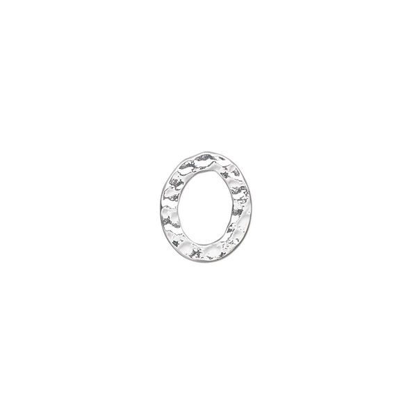 Component, silver-plated steel, 12x10mm double-sided hammered open oval. Sold per pkg of 12. image number 0