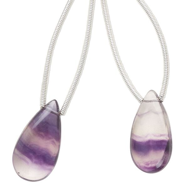Rainbow fluorite 1pkg2, hand-cut top-drilled puffed teardrop bead natural 20x10mm image number 0