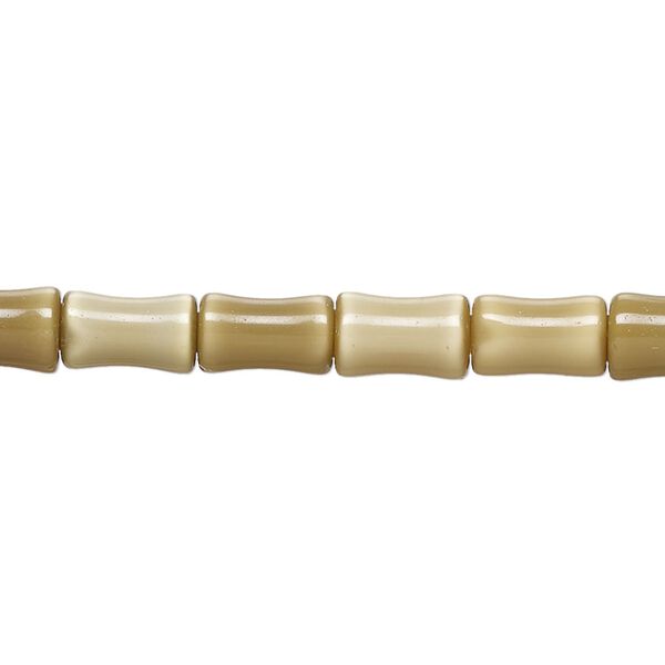 Bead, cat's eye glass (fiber optic glass), khaki, 9x5mm-10x7mm bamboo. Sold per 14-inch strand, approximately 40 beads. image number 0