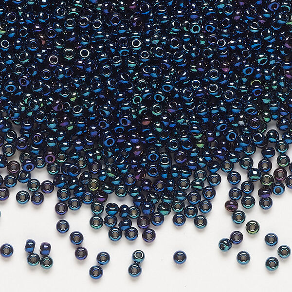 Seed bead, Preciosa Ornela Czech glass, pkg/50g, #11 rocaille, opaque blue iris black, (59135). image number 0