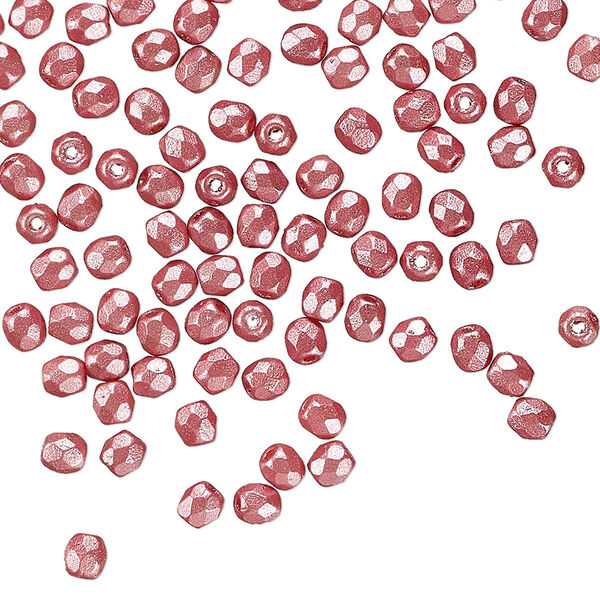 Czech fire-polished glass 1pkg120, faceted round bead dipped décor opaque pearlescent dusty rose 3mm image number 0