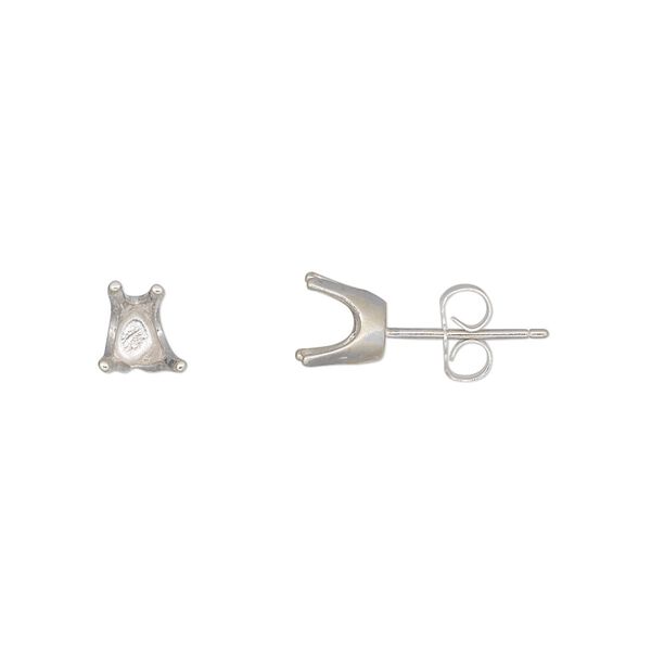 Earstud 1pkg2 Sure-Set™ sterling silver, 6mm heart pre-notched 4-prong setting / earnuts, 1 pair image number 0