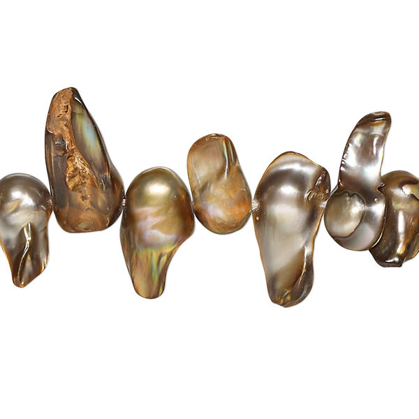 Pearl, cultured freshwater (dyed), copper, 9x6mm-25x10mm baroque with 0.4mm hole, D grade, Mohs hardness 2-1/2 to 4. Sold per 15-inch strand. image number 0