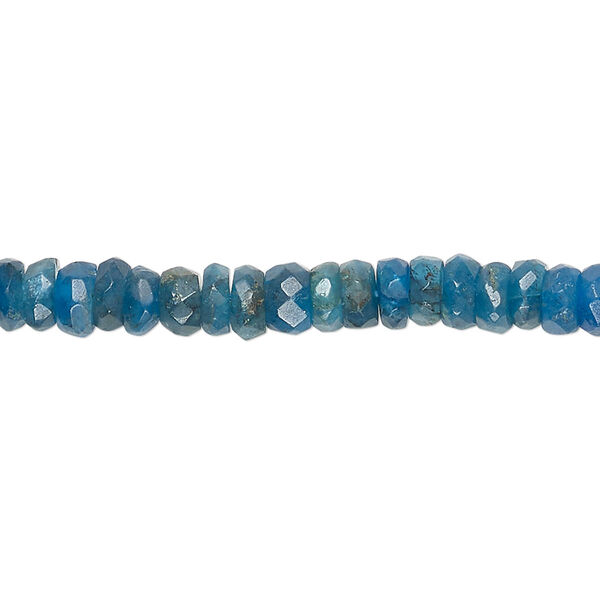 Neon blue apatite 1pkg1, hand-cut faceted matte rondelle bead natural medium to dark 13 inch 5x2mm-6x3mm image number 0