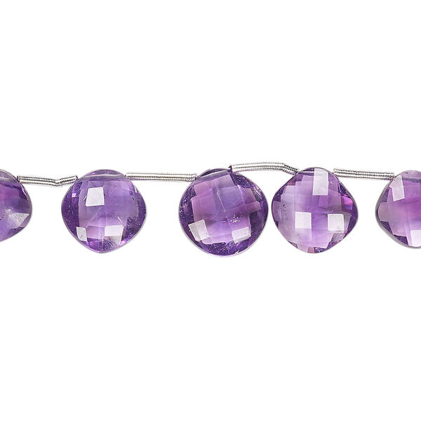 Amethyst 1pkg1, hand-cut top-drilled faceted cushion bead natural B grade, 4 inch graduated 7x7mm-10x10mm image number 0