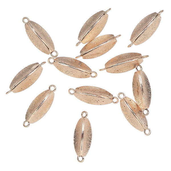 Link, rose gold-plated brass, 16x7mm 3-sided stardust curved oval. Sold per pkg of 12. image number 0