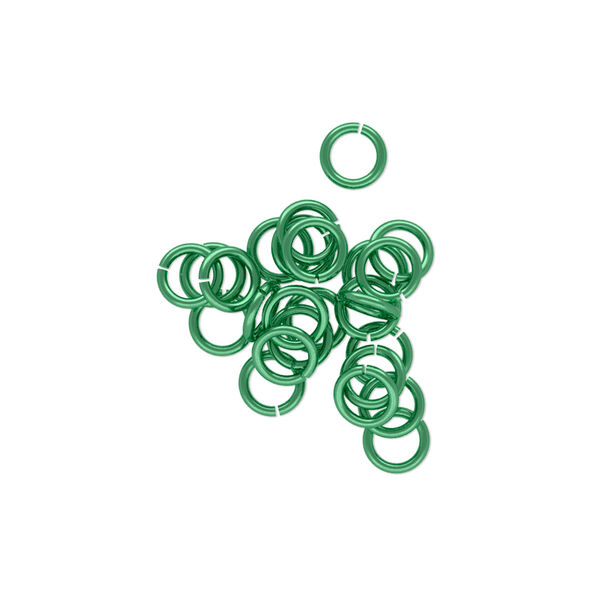 Jump ring, niobium, green, 5mm round, 3.4mm inside diameter, 20 gauge. Sold per pkg of 25. image number 0