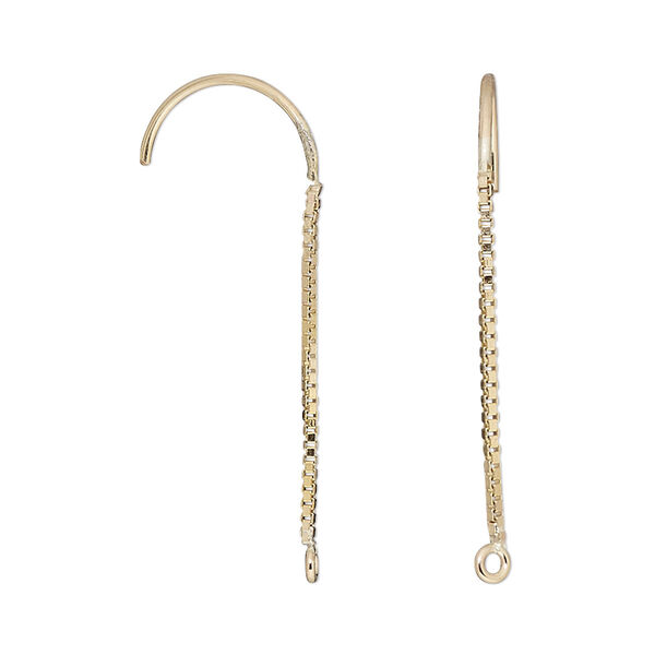 Ear wire, 14Kt gold-filled, 1-inch French hook with box chain and closed loop, 20 gauge. Sold per pair. image number 0
