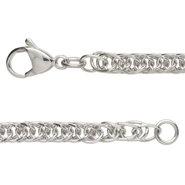 Chain, stainless steel, 5mm double curb, 18 inches with lobster claw clasp. Sold individually. image number 0