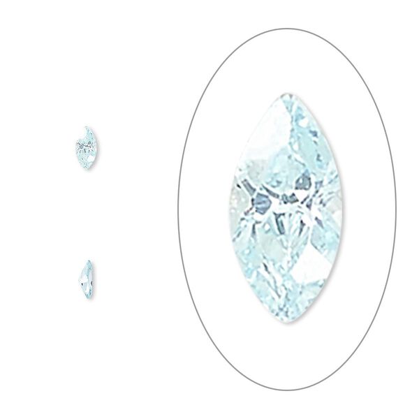 Gem, cubic zirconia, aqua blue, 4x2mm faceted marquise, Mohs hardness 8-1/2. Sold per pkg of 5. image number 0