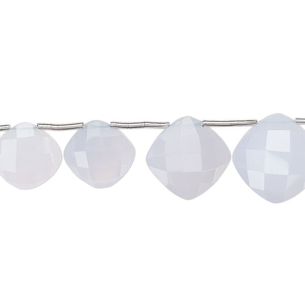 Blue chalcedony 1pkg11, hand-cut top-drilled faceted puffed diamond bead natural graduated 9x9mm-13x13mm image number 0