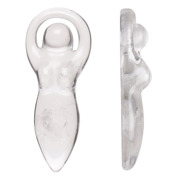 Quartz crystal 1pkg1, hand-cut undrilled 1-sided goddess focal natural B grade, 39x15mm-40x16mm image number 0