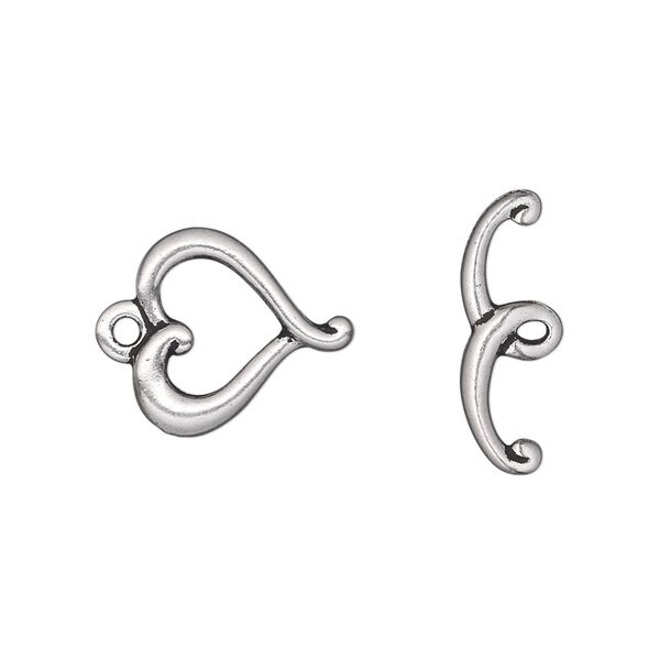 Clasp, TierraCast®, toggle, antique silver-plated pewter (tin-based alloy), 14.5mm heart. Sold individually. image number 0