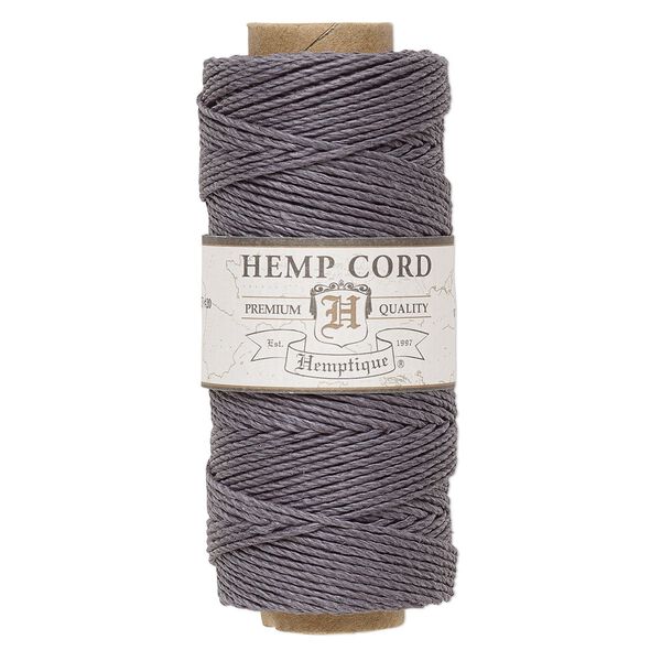 Cord, Hemptique®, polished hemp, grey, 1mm diameter, 20-pound test. Sold per 205-foot spool. image number 0