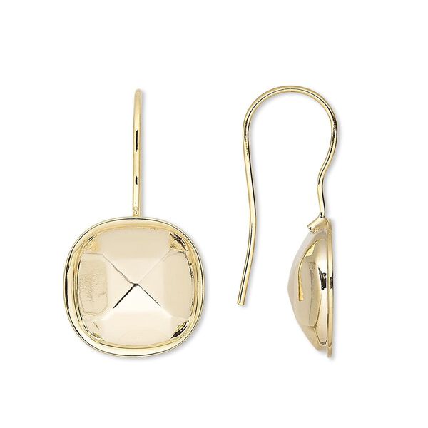 Ear wire fishhook 1pkg4 Almost Instant Jewelry® gold-plated, 28x14mm / 12mm cushion glue-in setting, 20 gauge brass 2 pair image number 0