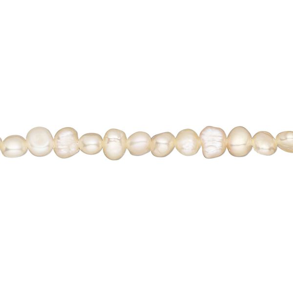 Pearl, cultured freshwater pearl (dyed), light peach, 3-4mm flat-sided potato, D grade, Mohs hardness 2-1/2 to 4. Sold per 15-inch strand, approximately 105 beads. image number 0