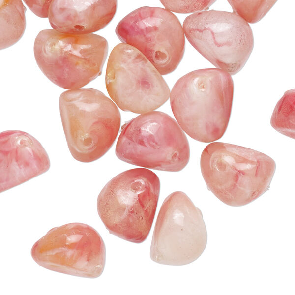Bead, coated acrylic, translucent pink / white / peach, large pebble with swirl design. Sold per pkg of 24. image number 0