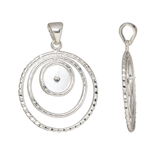 Pendant, sterling silver, 22.5mm round with 2mm peg, fits 6-8mm half-drilled round bead. Sold individually. image number 0