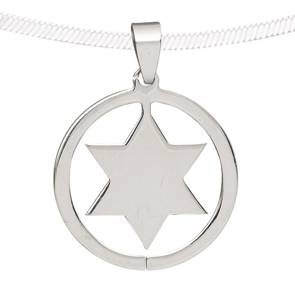 Pendant, stainless steel, 33mm round with cutout star. Sold individually. image number 0