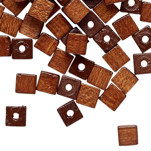 Bead, vintage German wood (dyed / coated), brown, 6mm cube with 1.5-2mm hole. Sold per pkg of 100. image number 0